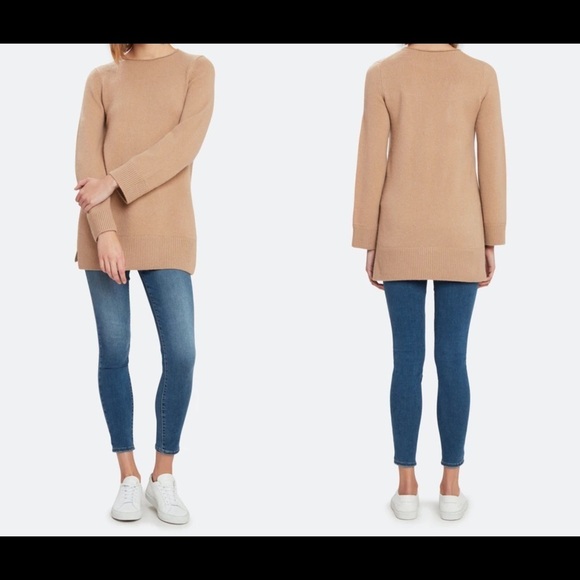VINCE Cashmere Crew Neck Tunic Sweater Camel Tan Size XS